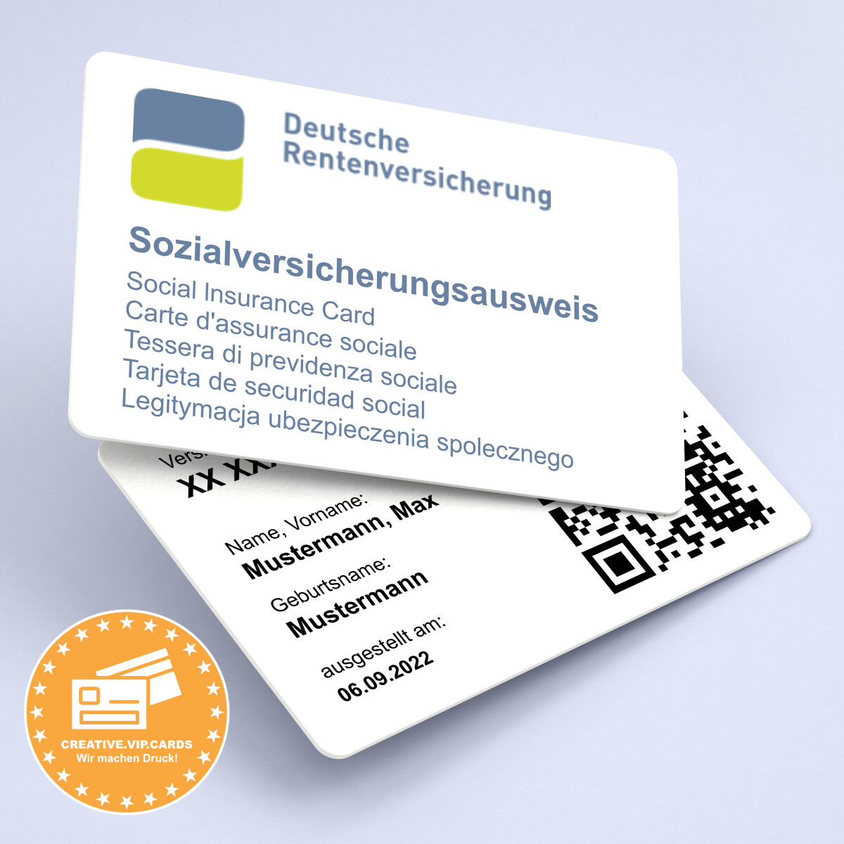 Lassen Sie sich eine Kopie von Ihrem Sozialversicherungsausweis - Deutsche Rentenversicherung auf eine Plastikkarte im Kreditkartenformat drucken