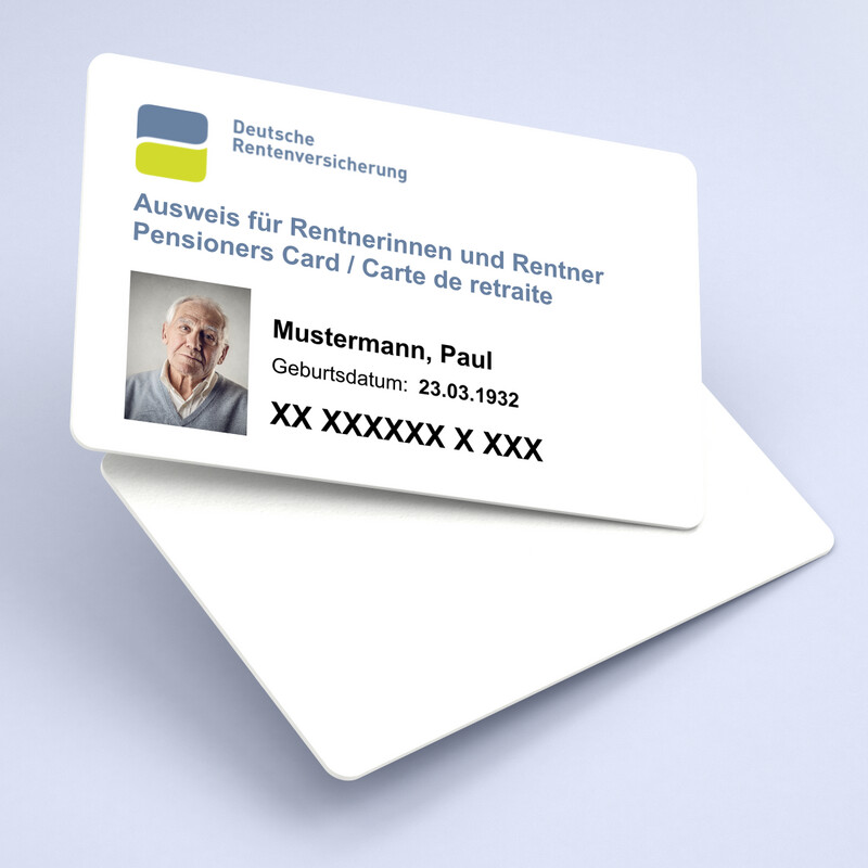 Lassen Sie sich eine Kopie von Ihrem Sozialversicherungsausweis - Deutsche Rentenversicherung mit Lichtbild auf eine Plastikkarte im Kreditkartenformat drucken
