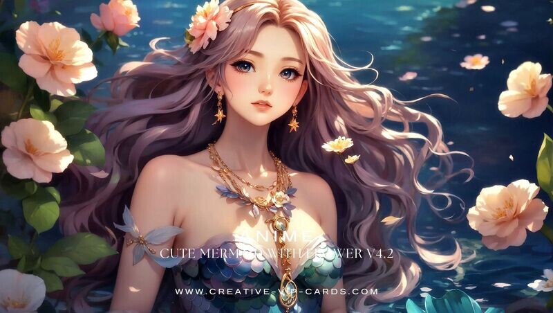 Niedliche Meerjungfrau mit Blumen V4.2