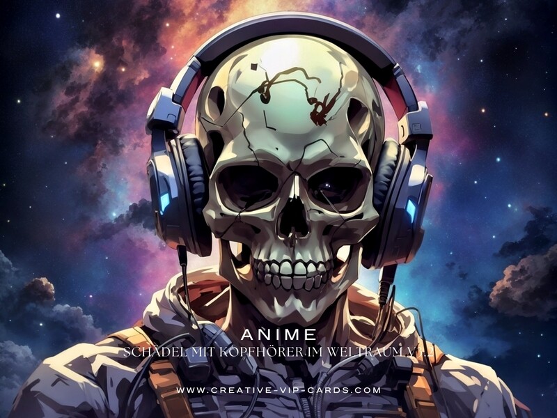 Totenkopf mit Kopfhörer im Weltraum V3.2