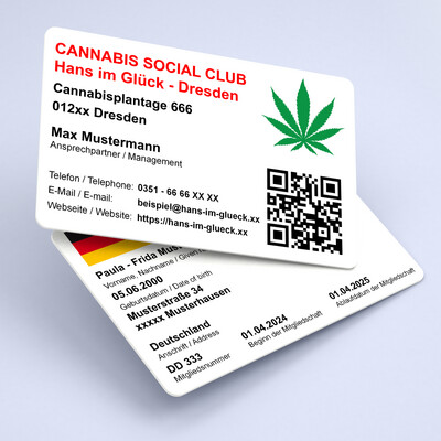 Cannabis Social Club - Mitgliederausweis ohne Lichtbild V2.3 - Ab 1 Stück,  beidseitig bedrucken lassen