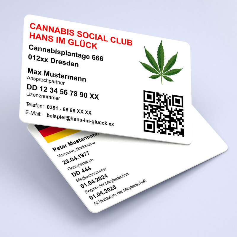 Cannabis Social Club - Mitgliederausweis ohne Lichtbild V3.3 - Ab 1 Stück,  beidseitig bedrucken lassen