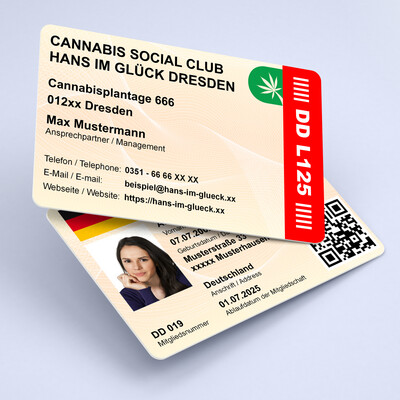 Cannabis Social Club - Mitgliederausweise - Ab 1 Stück, ein- oder beidseitig bedrucken (eigene Designvorlagen)