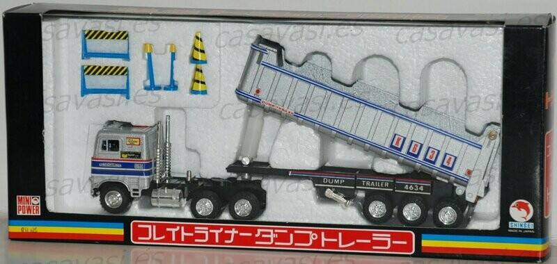 Shinsei Mini Power 634 - 1/56 - Freightliner & Dump Trailer - Silver