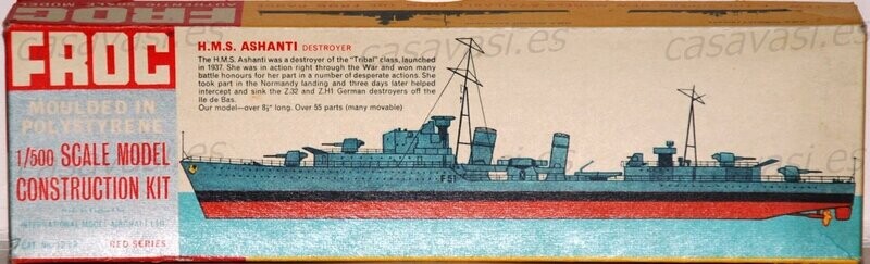 Frog - Cat.NO.123P - 1/500 - H.M.S. Ashanti Destroyer - 8 1/2 " Long
Box Size - 23 x 6.5 cm.