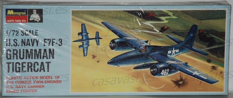 Monogram - 1967 - 1/72 - PA163-100 - U.S. Navy F7F3 Grumman Tigercat
Box Size 32 x 13 cm.