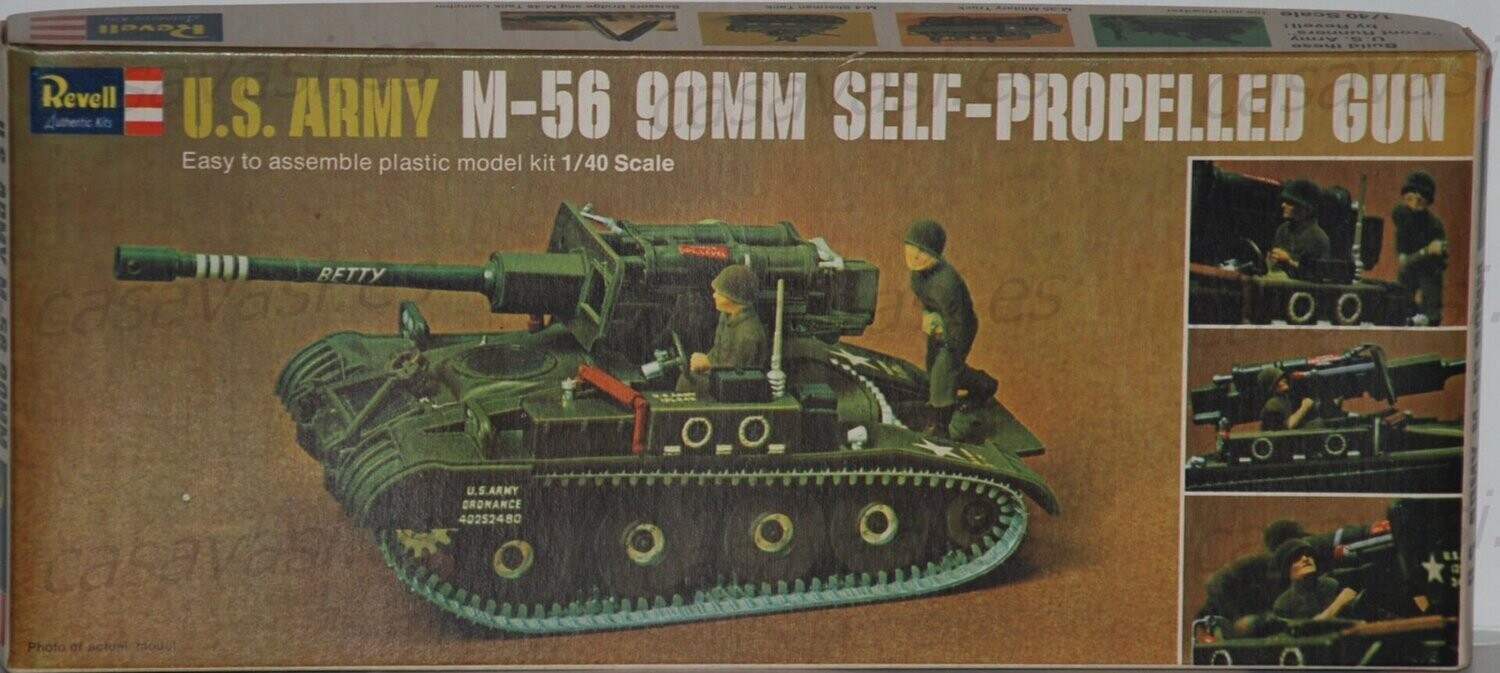 Revell - Made in G.B. - h-556 - 1/40 - U.S.Army M-56 90mm Self-Propelled Gun
Box Size 30.5 x 13 cm.
