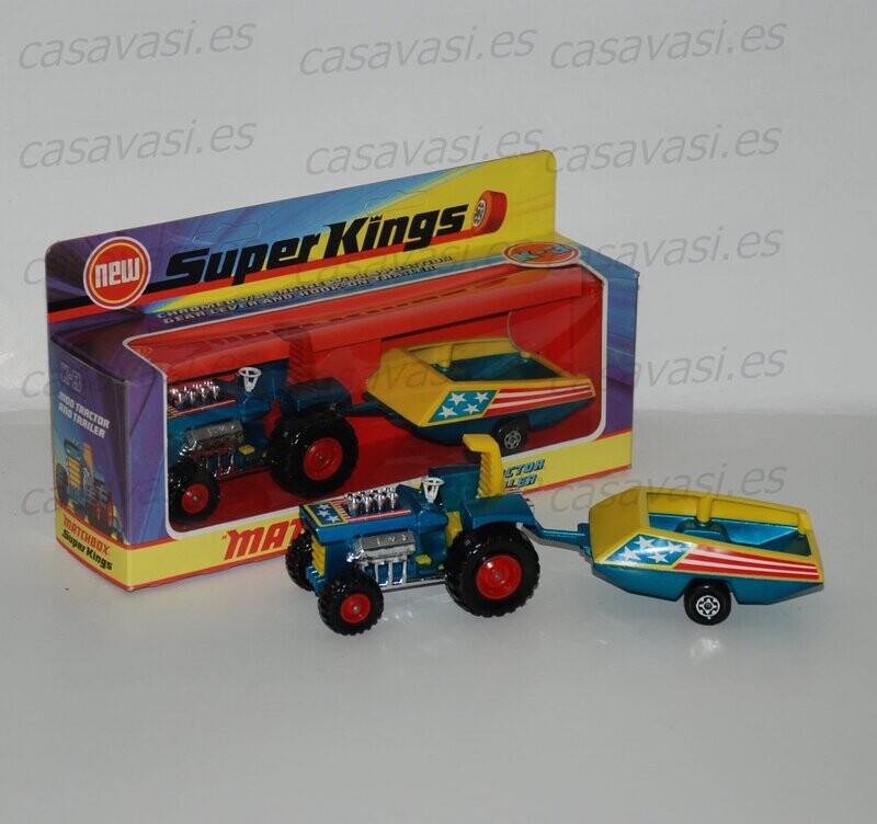 Matchbox K SF - 3 - 1973 - Mod Tractor and Trailer
Chromed V/8 Engine With 4 Position Gear Lever and "Hook-On" Trailer