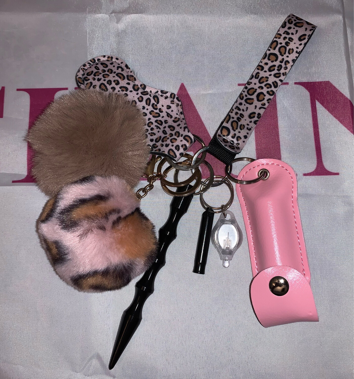 Pink Leopard Pepper Spray Keychain (Everything Pictured)