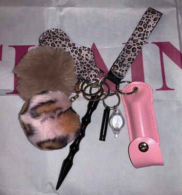 Pink Leopard Pepper Spray Keychain (Everything Pictured)