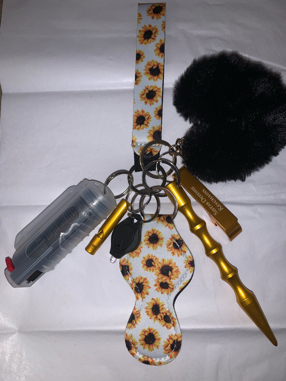 White Sunflower Pepper Spray Defense Keychain Set