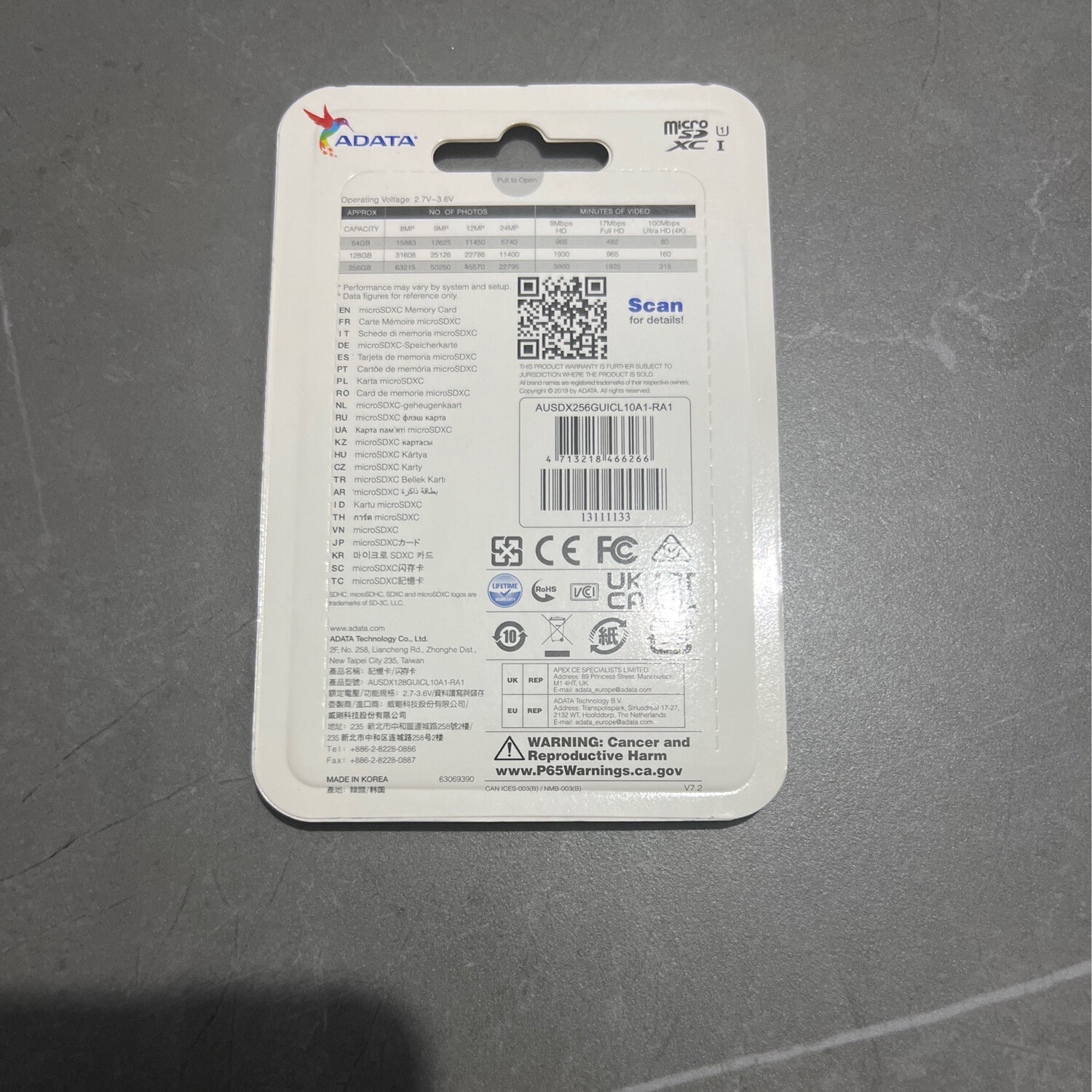 ADATA micro SDXC card with 256GB 