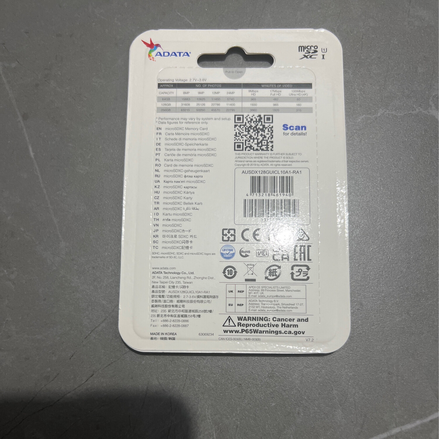 ADATA micro SDXC card with Adapter 128GB 