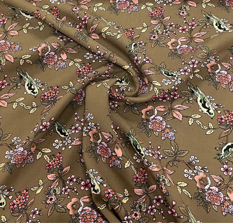 Birds&amp;Flowers -viskoosi, Oliivi