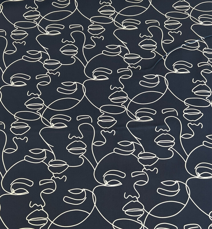 Figures-puuvillasatiini, Navy-valkoinen