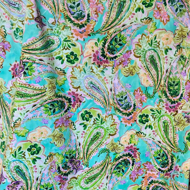 Pastel Paisley-puuvillapopliini, Turkoosi
