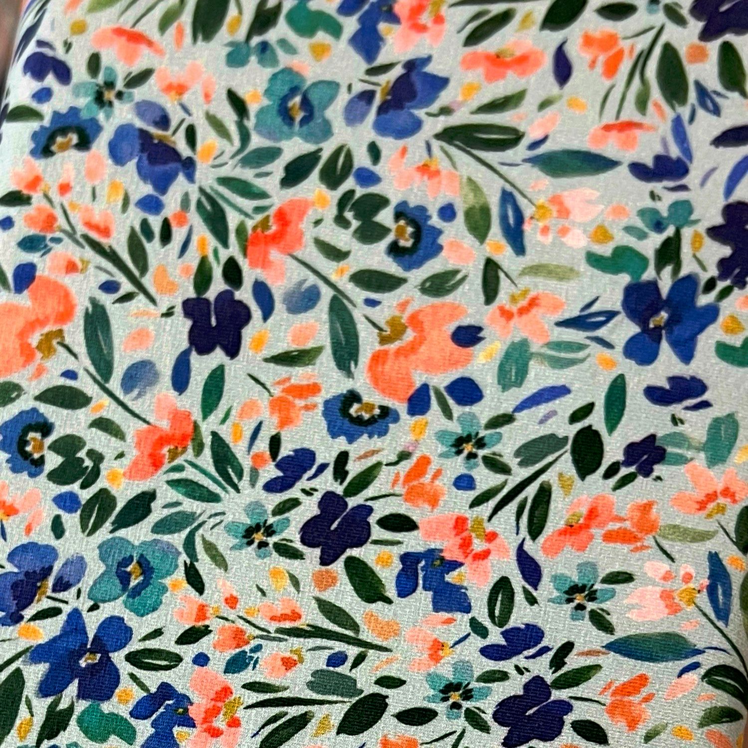 Siniset Kukat - puuvillaelastaanitrikoo, Turkoosi 1,2m