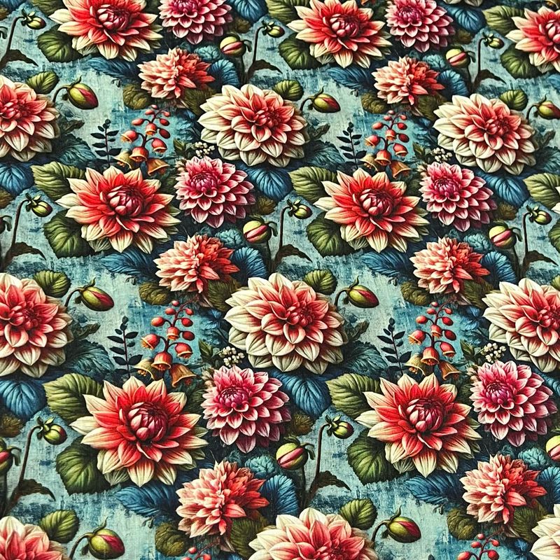 Muhkeat Dahliat-viskoosipellava, Turkoosikirjava