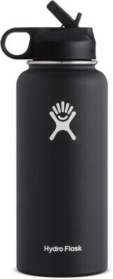 Hydro Flask Vacuum Insulated Stainless Steel Water Bottle Wide Mouth with Straw Lid (Black, 40-Ounce)