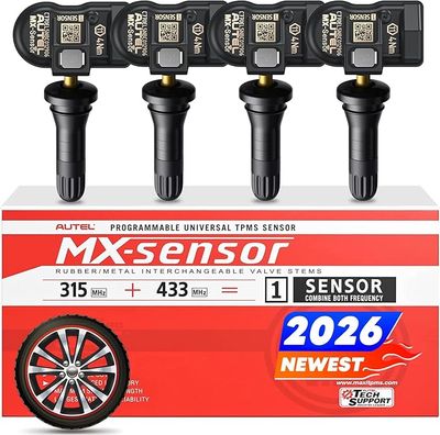 Autel MX-Sensor Tire Pressure Monitor Sensor 2 in 1 TPMS Sensors 315MHz 433MHz,Replaced OEM Tire Sensors Snap-in Rubber Valves (Pack of 4 SENSORS)