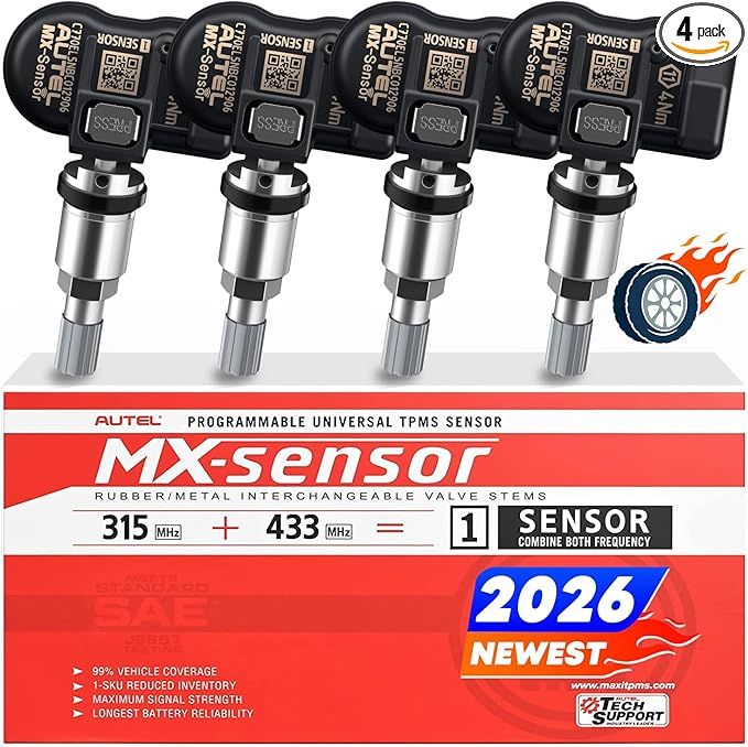 Autel MX-Sensor Tire Pressure Monitor Sensor 2 in 1 TPMS Sensors 315MHz 433MHz,Replaced OEM Tire Sensors Snap-in Metal Valves (Pack of 4 SENSORS)