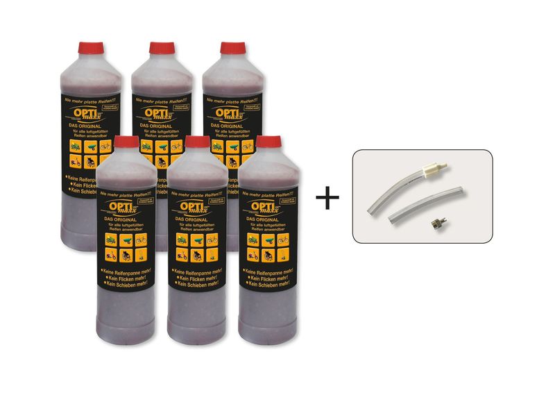 6 x 250 ml-Reifendicht-Gel inkl. Einfüllzubehör
(Stückpreis: 2,50 €)