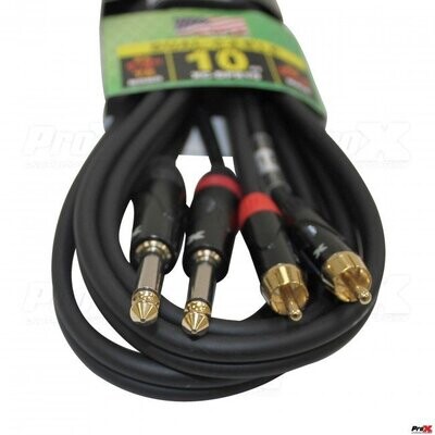 ProX XC-DPR10 (10ft Unbalanced Dual 1/4" TS-M to Dual RCA-M High Performance Cable)