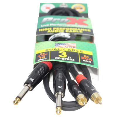 ProX XC-DPR03 (3ft Unbalanced Dual 1/4" TS-M to Dual RCA-M High Performance Cable)