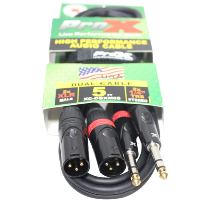 ProX XC-DSXM05 (5ft 1/4" TRS-M to Dual XLR3-M High Performance Cable)