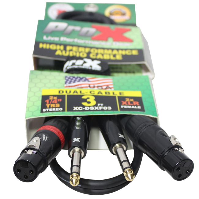 ProX XC-DSXF03 (3ft Dual 1/4" TRS-M to Dual XLR3-F High Performance Cable)