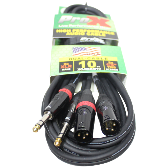 ProX XC-DSXM10 (10ft 1/4" TRS-M to Dual XLR3-M High Performance Cable)