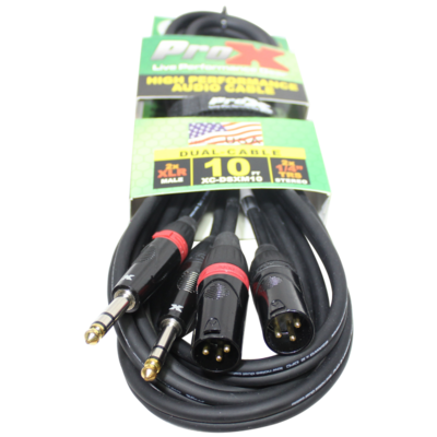 ProX XC-DSXM10 (10ft 1/4" TRS-M to Dual XLR3-M High Performance Cable)