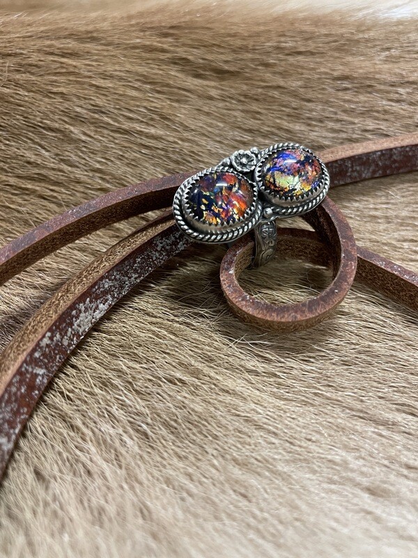 Two Stone Dichroic Fused Glass Statement Ring