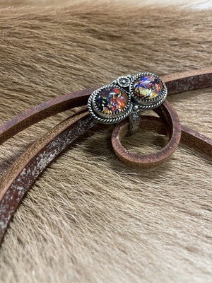 Two Stone Dichroic Fused Glass Statement Ring