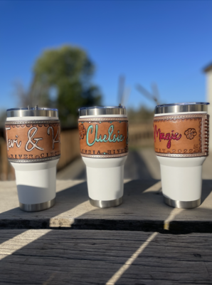 Custom Tooled Leather Tumbler Cup Sleeve (30oz)