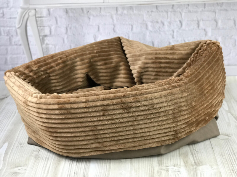 MODELL MANNI // Kunstleder Taupe Vintage + Streifenplüsch in Toffee + optional mit Reißverschluss