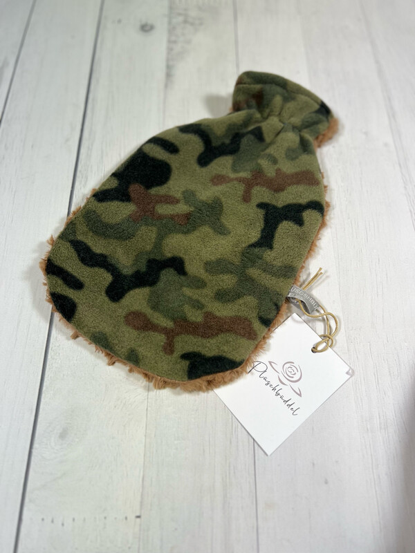 Bezug für Wärmflaschen 2 Liter // Fleece Camouflage mit Rosenplüsch Toffee // Einheitsgröße Bezug für Wärmflaschen 2 Liter // Fleece Camouflage mit Rosenplüsch Toffee // Einheitsgröße