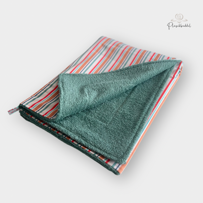BEACHPOFA OUTDOOR //  Softshell Stripes mit Frottée Altgrün // Decke ca. 100x150 cm & Minikissen
