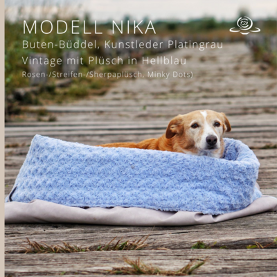 MODELL NIKA  // Kunstleder Platin Vintage + Plüsch Hellblau + optional mit Reißverschluss