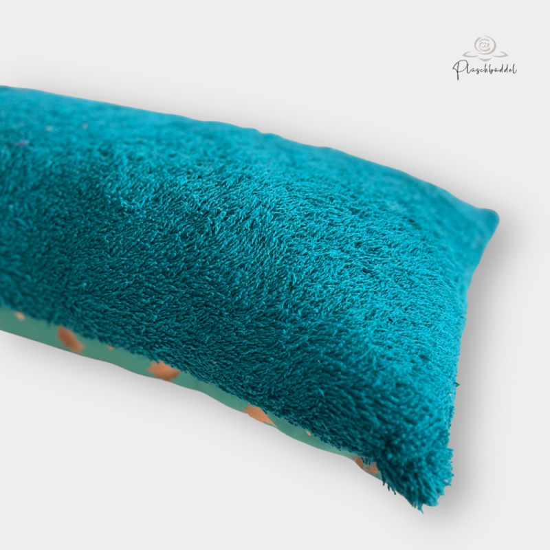 MINI-KISSEN // ca. 20x40 cm // Softshell Goldene Haie mit Frottée Petrol // SOFORTKAUF 