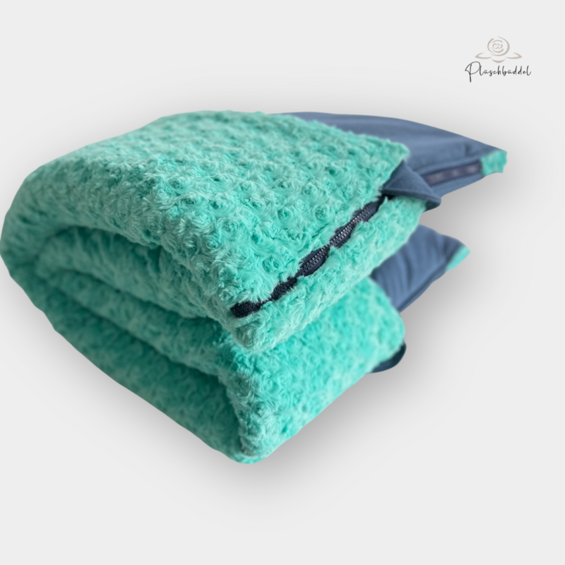 BUTEN-BÜDDEL BASIC // Größe 95x70 cm // Softshell Petrolmelange + Rosenplüsch Mint + Reißverschluss Jeans // SOFORTKAUF auf Lager BUTEN-BÜDDEL BASIC // Größe 95x70 cm // Softshell Petrolmelange + Rosenplüsch Mint + Reißverschluss Jeans // SOFORTKAUF auf Lager