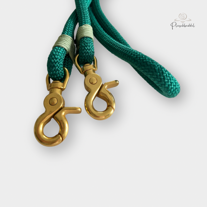 TRAGEGURT FÜR BÜDDEL BIS GRÖSSE M // 2,6 Meter // PPM-Seil Hunter Grün mit Takelung Mint, Karabiner Gold TRAGEGURT FÜR BÜDDEL BIS GRÖSSE M // 2,6 Meter // PPM-Seil Hunter Grün mit Takelung Mint, Karabiner Gold