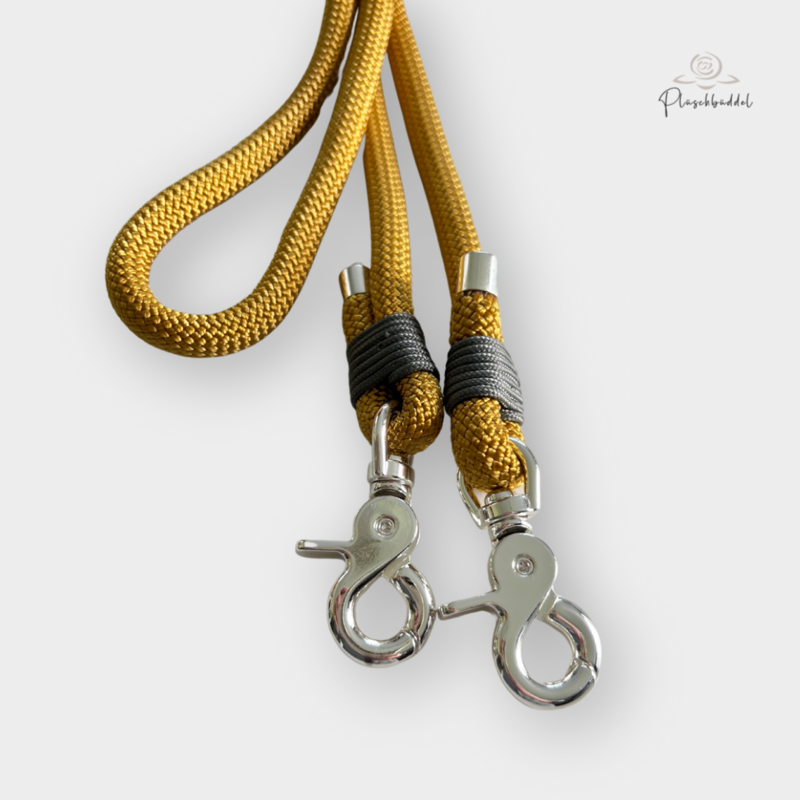 TRAGEGURT FÜR BÜDDEL BIS GRÖSSE M // 3 Meter // PPM-Seil Gold Rush mit Takelung Steal Grau, Karabiner Silber TRAGEGURT FÜR BÜDDEL BIS GRÖSSE M // 3 Meter // PPM-Seil Gold Rush mit Takelung Steal Grau, Karabiner Silber