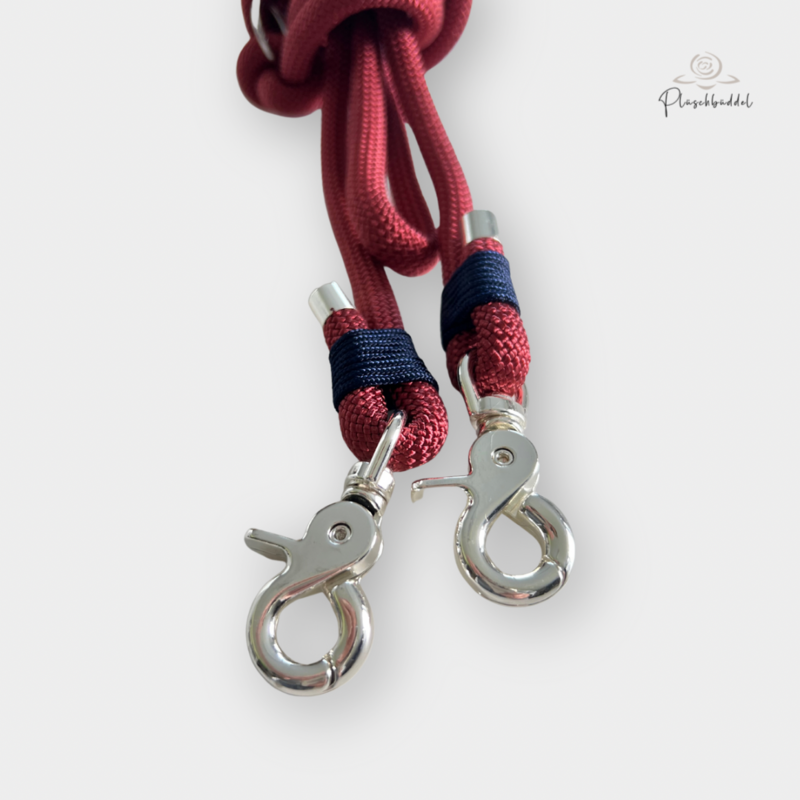 TRAGEGURT FÜR BÜDDEL BIS GRÖSSE M // 3 Meter // PPM-Seil Copper Red mit Takelung Marine, Karabiner Silber TRAGEGURT FÜR BÜDDEL BIS GRÖSSE M // 3 Meter // PPM-Seil Copper Red mit Takelung Marine, Karabiner Silber