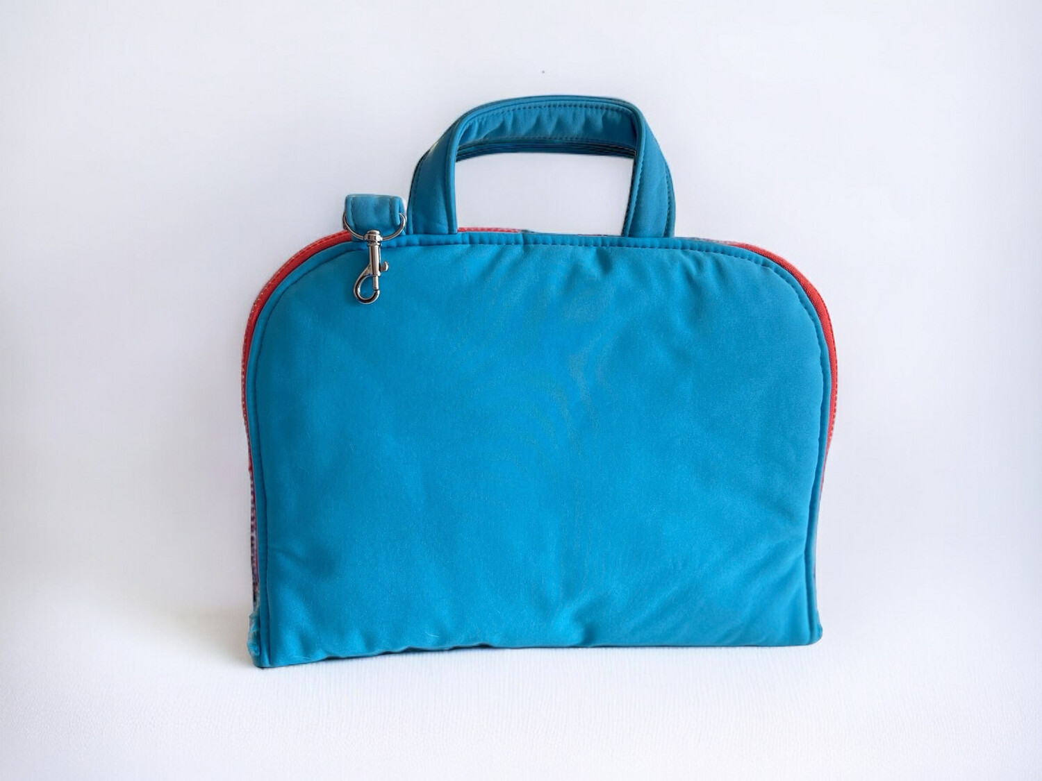 POPOPOFA // Sitzfläche ca. 30x50 cm // Softshell Aqua mit Rosenplüsch Türkis und Reissverschluss in Koralle // Sitzkissen zum Zusammenklappen