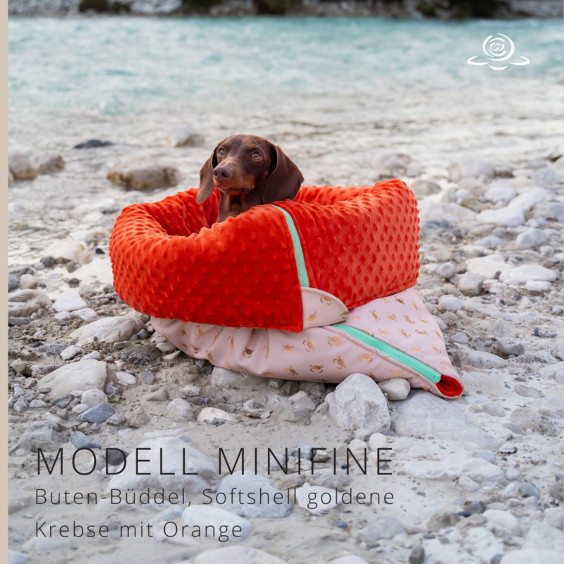 MODELL MINIFINE  // Softshell Goldene Krabben + Minky Dots o. Frottée Orange + optional mit Reißverschluss