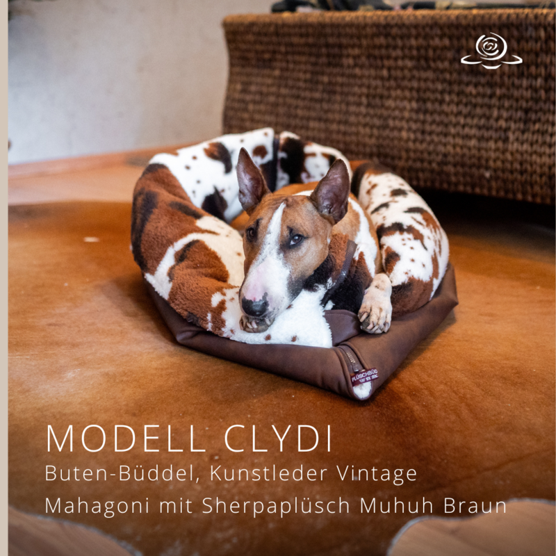 MODELL CLYDI  // Kunstleder Mahagoni Vintage + Sherpa Muhkuh  Braun + optional mit Reißverschluss
