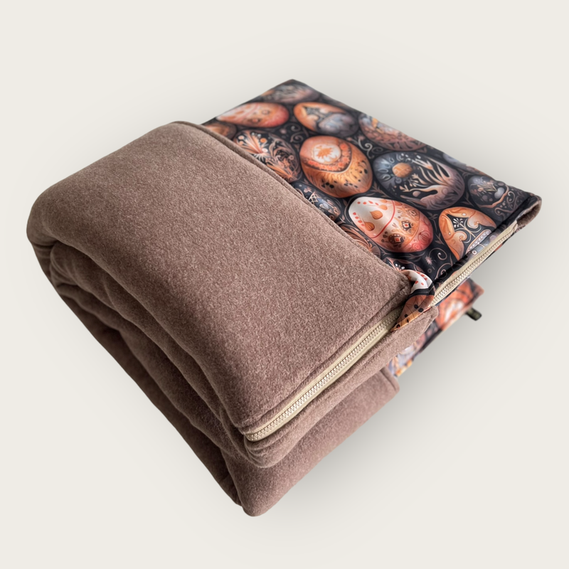 PLÜSCHBÜDDEL PREMIUM OUTDOOR // Größe 95x70 cm // Softshell Dracheneier + Baumwollfleece Braunmelange + Reißverschluss Braunbeige // SOFORTKAUF auf Lager