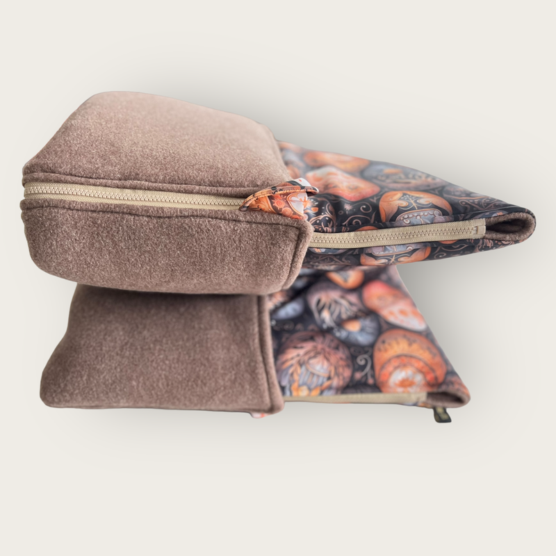PLÜSCHBÜDDEL PREMIUM OUTDOOR // Größe 95x70 cm // Softshell Dracheneier + Baumwollfleece Braunmelange + Reißverschluss Braunbeige // SOFORTKAUF auf Lager