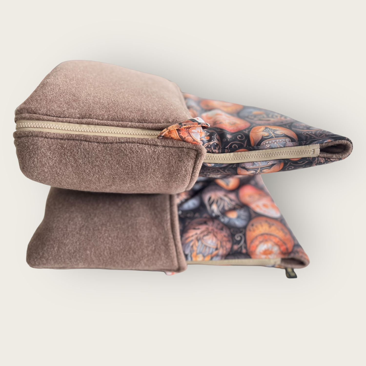 PLÜSCHBÜDDEL PREMIUM OUTDOOR // Größe 95x70 cm // Softshell Dracheneier + Baumwollfleece Braunmelange + Reißverschluss Braunbeige // SOFORTKAUF auf Lager